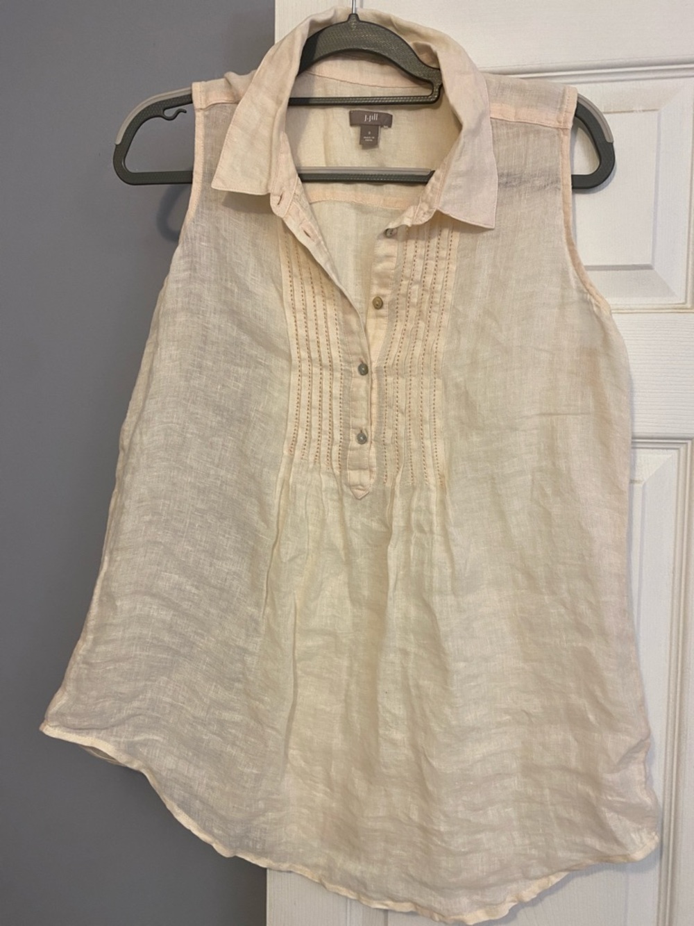 J.Jill Linen Sleeveless Pintuck Tunic Top - Apricot Cream color